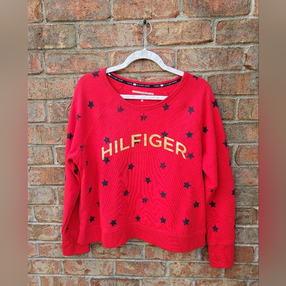 Tommy Hilfiger Tops - Tommy Hilfiger Red Sweatshirt with Navy Blue Stars